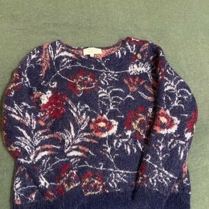 Floral Knit Sweater in Blue and Red